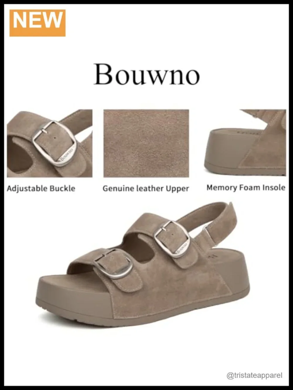 Genuine Leather Platform Sandals Slip-On Open Toe Buckle Casual Beach